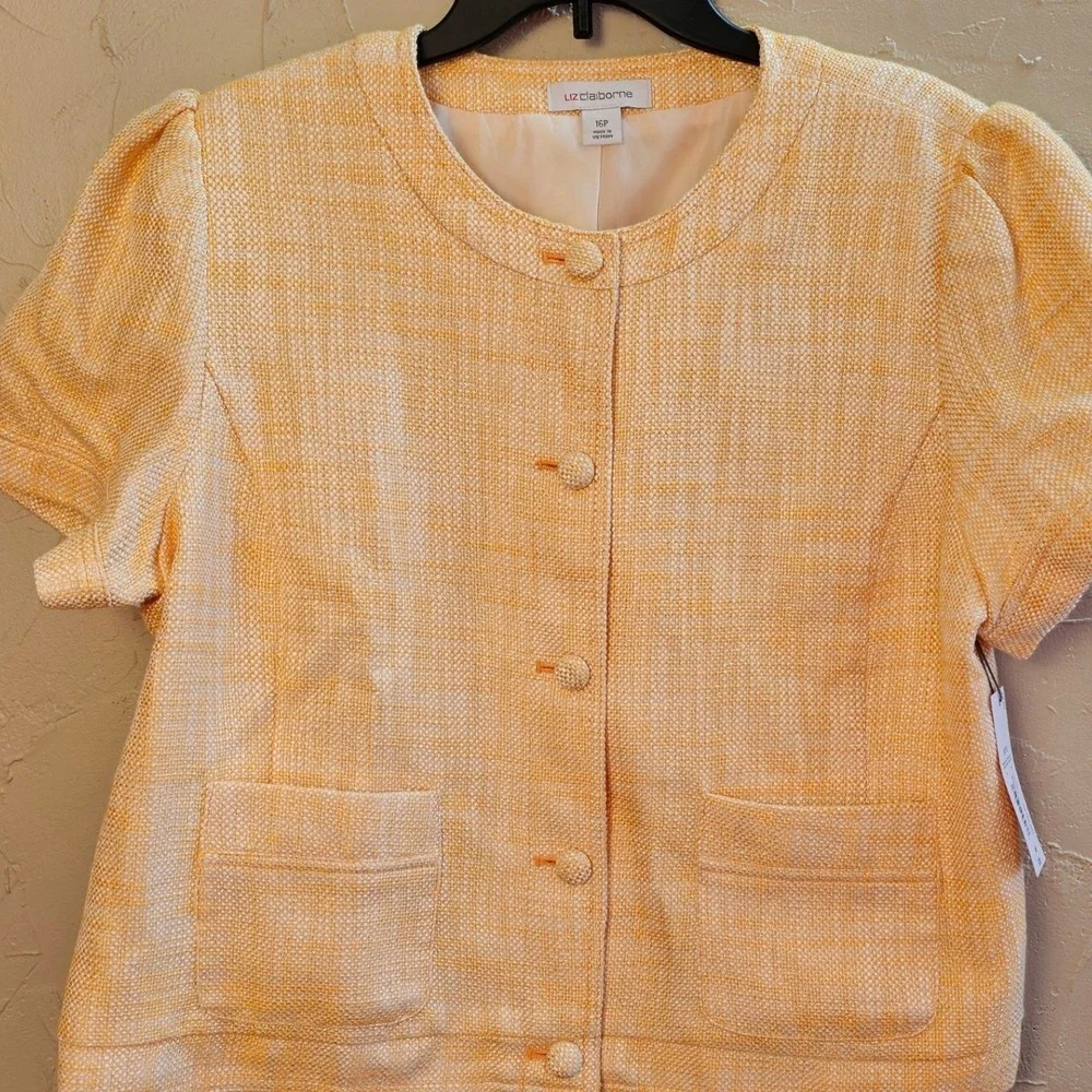 Liz Claiborne Petite Marigold Tweed Jacket Blazer SS Button Front Women 16P NWT - Picture 11 of 11